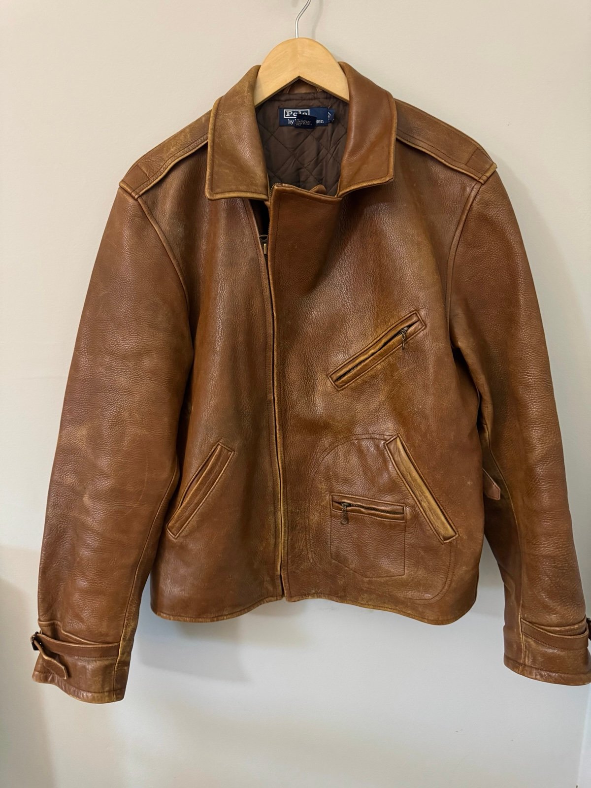 Rare Vintage Polo Ralph Lauren Leather Bomber Biker Jacket Men’s Large Brown