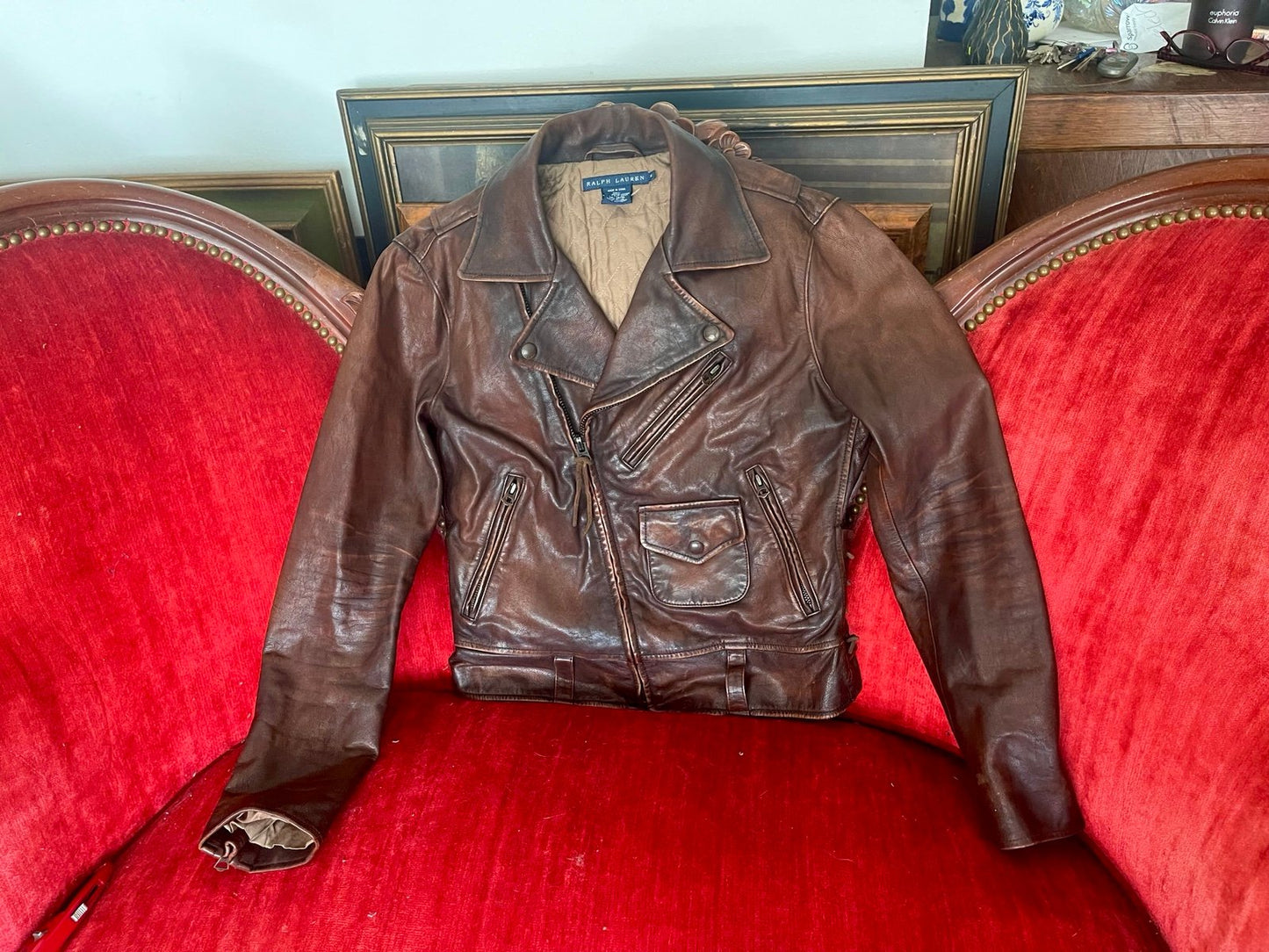 Ralph Lauren 40s 50s Leather Jacket Patina Biker Moto Distressed Motorcycle M