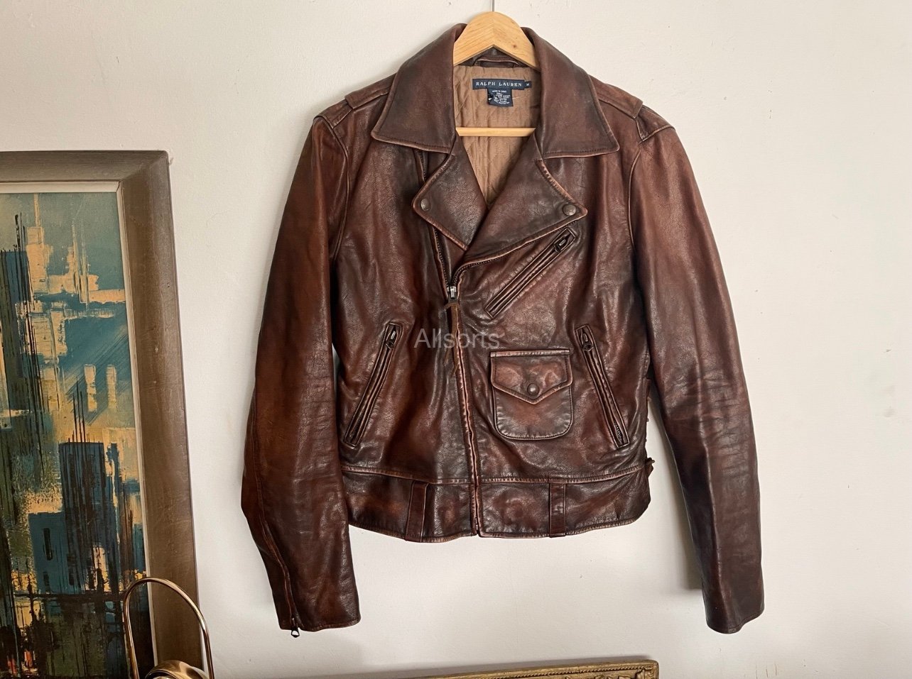 Ralph Lauren 40s 50s Leather Jacket Patina Biker Moto Distressed Motorcycle M