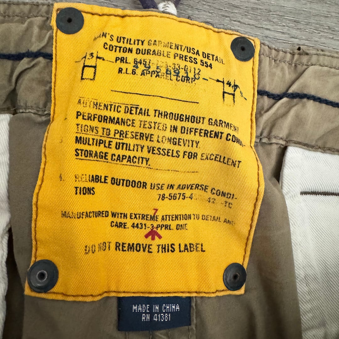 Polo Ralph Lauren Military Cargo Pants 36/32 Army Patch Utility Paratrooper RAR