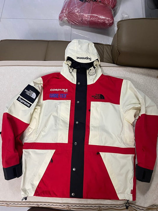 The North Face Supreme Red and white Goretex hooded waterproof jacket