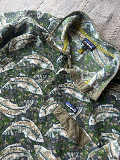 Patagonia Synchilla Snap-T Leaping Trout Fish Fleece Pullover Sweater - L