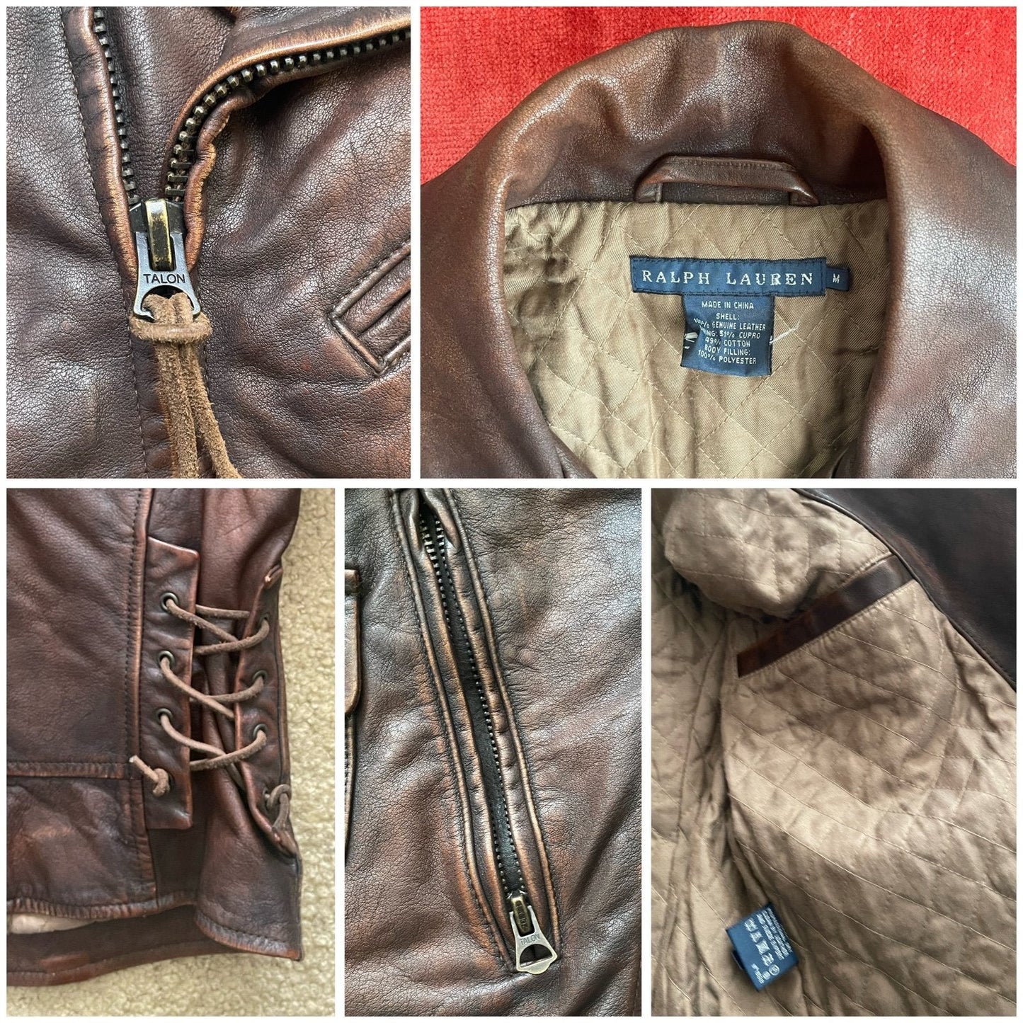 Ralph Lauren 40s 50s Leather Jacket Patina Biker Moto Distressed Motorcycle M