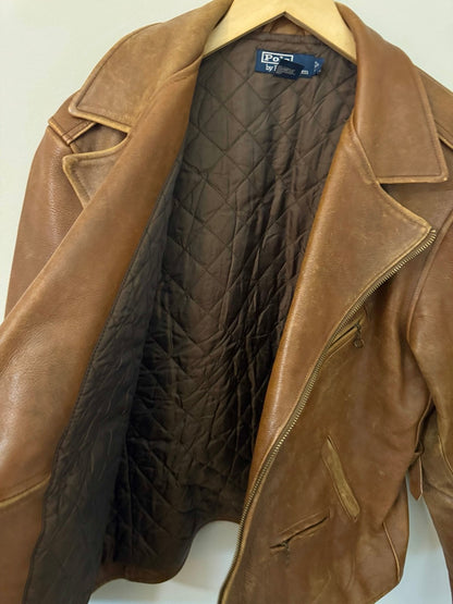 Rare Vintage Polo Ralph Lauren Leather Bomber Biker Jacket Men’s Large Brown