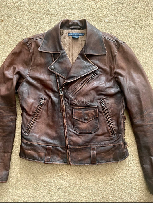 Ralph Lauren 40s 50s Leather Jacket Patina Biker Moto Distressed Motorcycle M