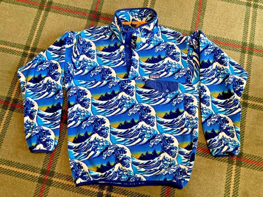 Patagonia Synchilla Medium Snap T Hokusai Pattern Wave Fleece Jacket