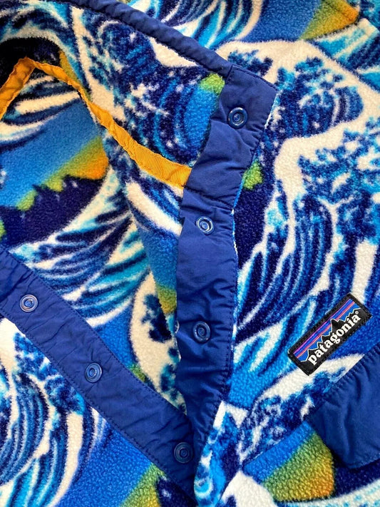 Patagonia Synchilla Medium Snap T Hokusai Pattern Wave Fleece Jacket
