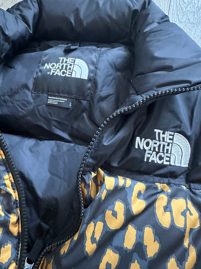 The north face 1996 nuptse arrowwood yellow leopard print puffer jacket sz L