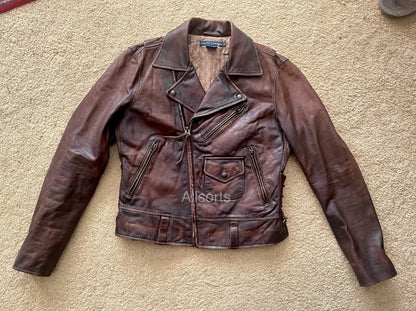 Ralph Lauren 40s 50s Leather Jacket Patina Biker Moto Distressed Motorcycle M
