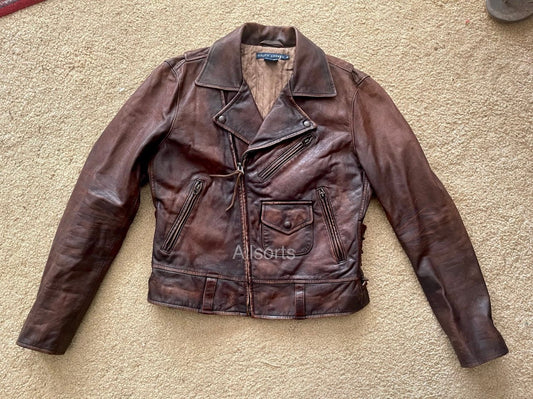 Ralph Lauren 40s 50s Leather Jacket Patina Biker Moto Distressed Motorcycle M