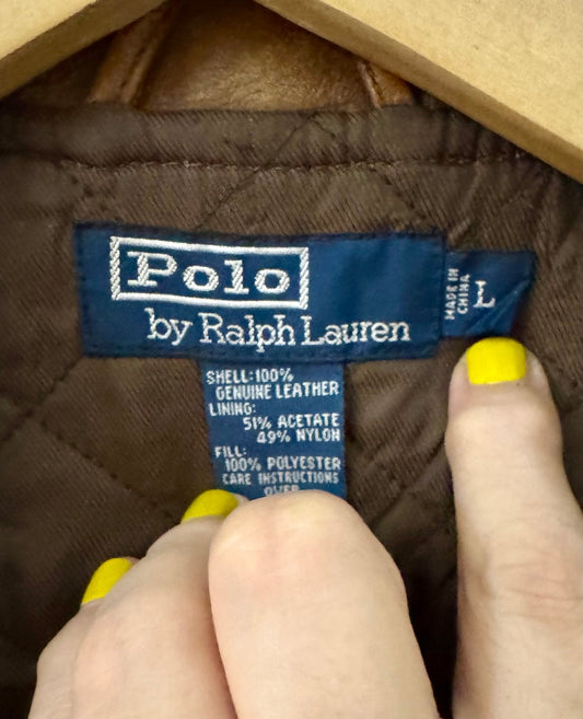 Rare Vintage Polo Ralph Lauren Leather Bomber Biker Jacket Men’s Large Brown
