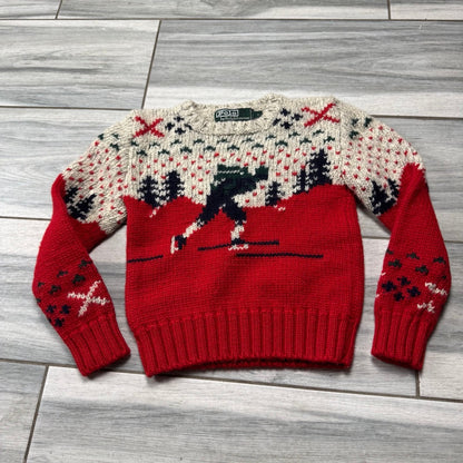 Boys Rare Vintage 90’s Polo By Ralph Lauren 100% Wool Ski Print Sweater Size 7
