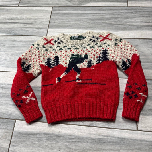 Boys Rare Vintage 90’s Polo By Ralph Lauren 100% Wool Ski Print Sweater Size 7