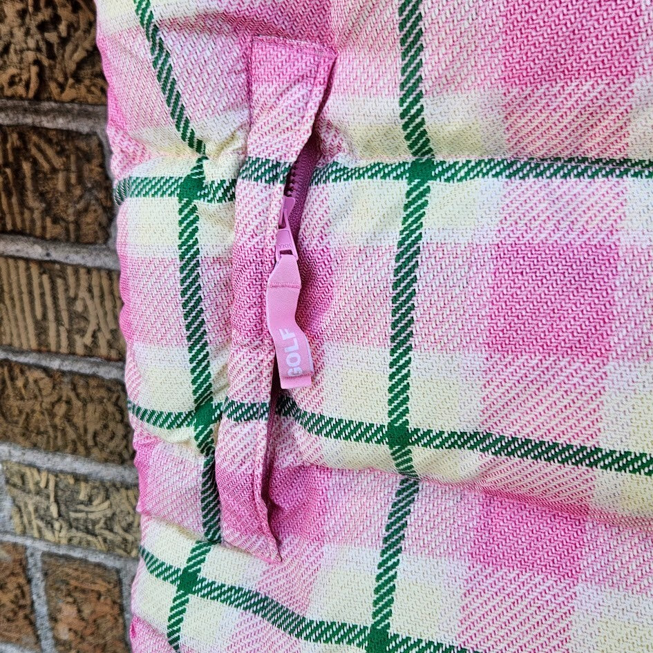 Golf Wang Puffer Jacket Tyler the Creator Pink Green Plaid Duck Down Small