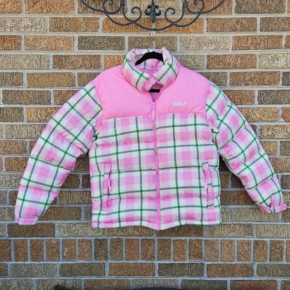 Golf Wang Puffer Jacket Tyler the Creator Pink Green Plaid Duck Down Small