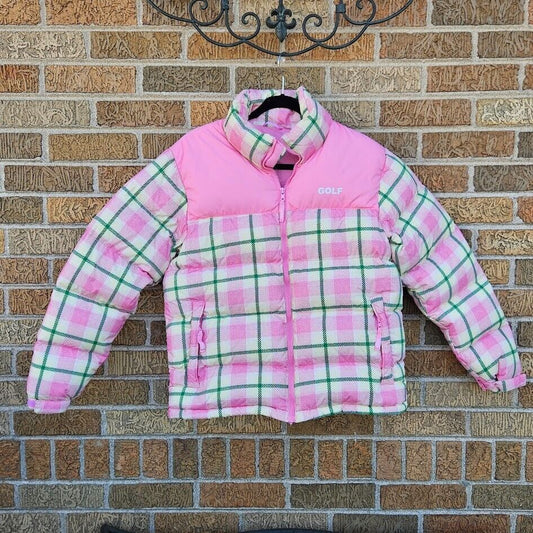 Golf Wang Puffer Jacket Tyler the Creator Pink Green Plaid Duck Down Small
