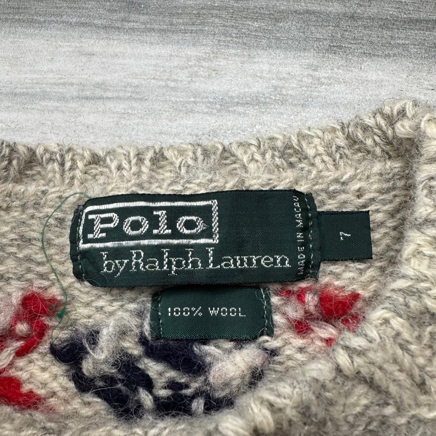 Boys Rare Vintage 90’s Polo By Ralph Lauren 100% Wool Ski Print Sweater Size 7