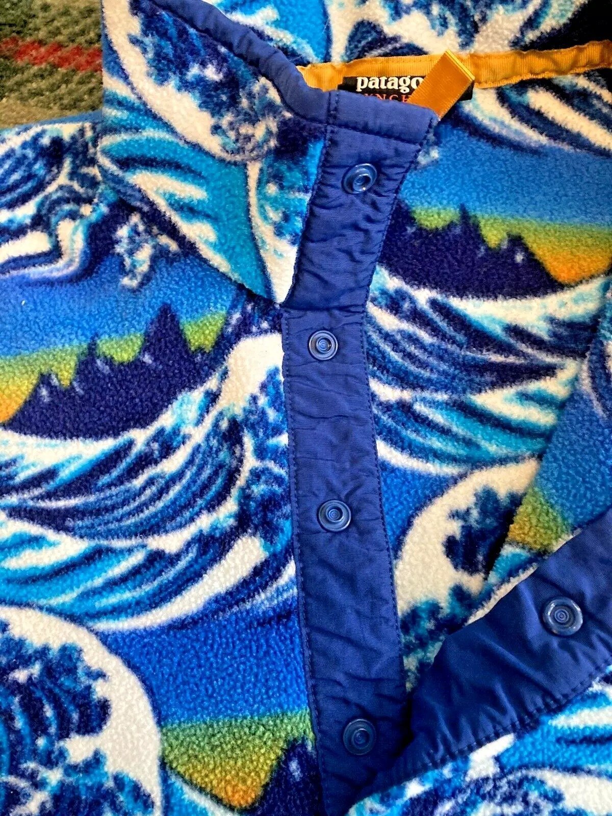 Patagonia Synchilla Medium Snap T Hokusai Pattern Wave Fleece Jacket